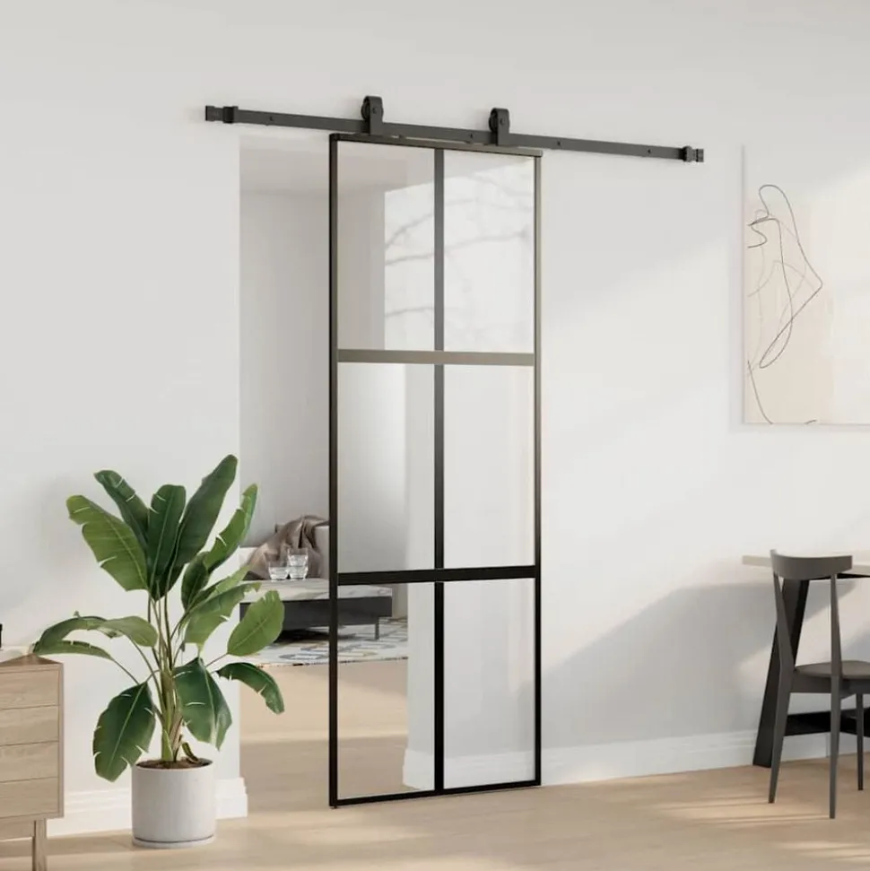 vidaXL Schuifdeur met beslagset 76x205 cm gehard glas zwart