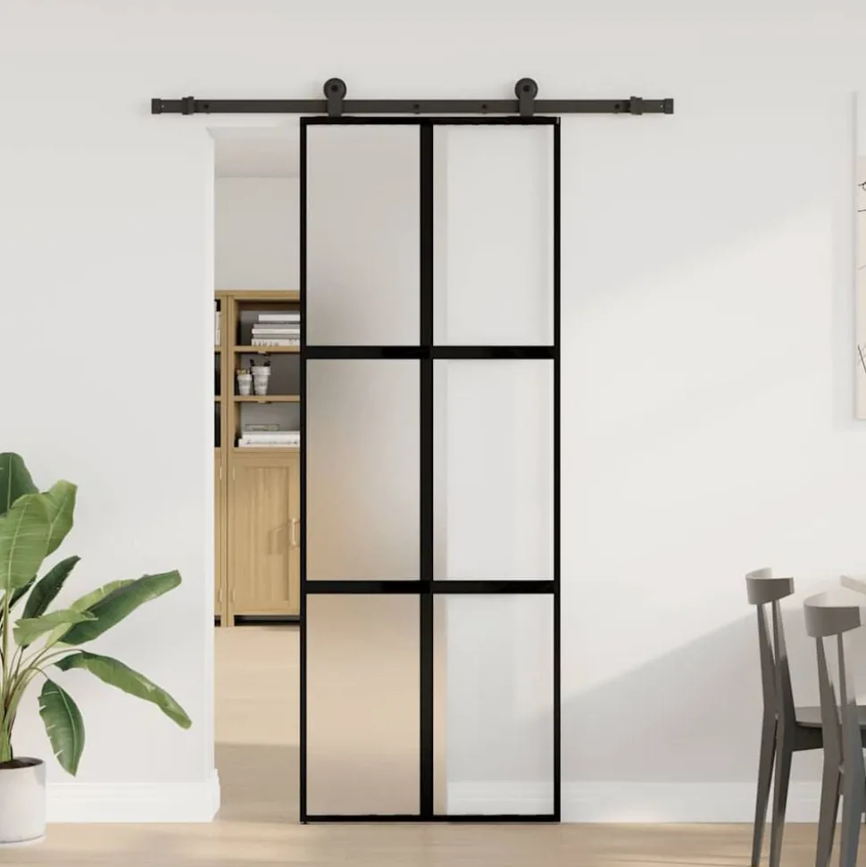 vidaXL Schuifdeur met beslag 76x205 cm gehard glas en aluminium