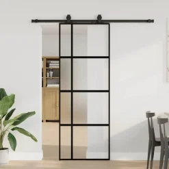 vidaXL Schuifdeur met beslagset 76x205 cm gehard glas zwart