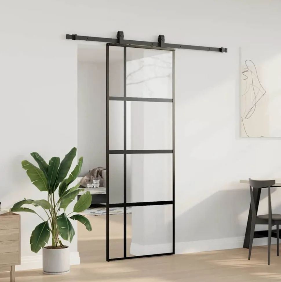 vidaXL Schuifdeur met beslagset 76x205 cm gehard glas zwart