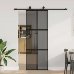 vidaXL Schuifdeur met beslagset 76x205 cm gehard glas zwart