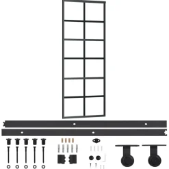 vidaXL Schuifdeur met beslag 76x205 cm aluminium en ESG-glas