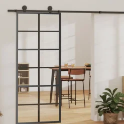 vidaXL Schuifdeur met beslag 76x205 cm aluminium en ESG-glas