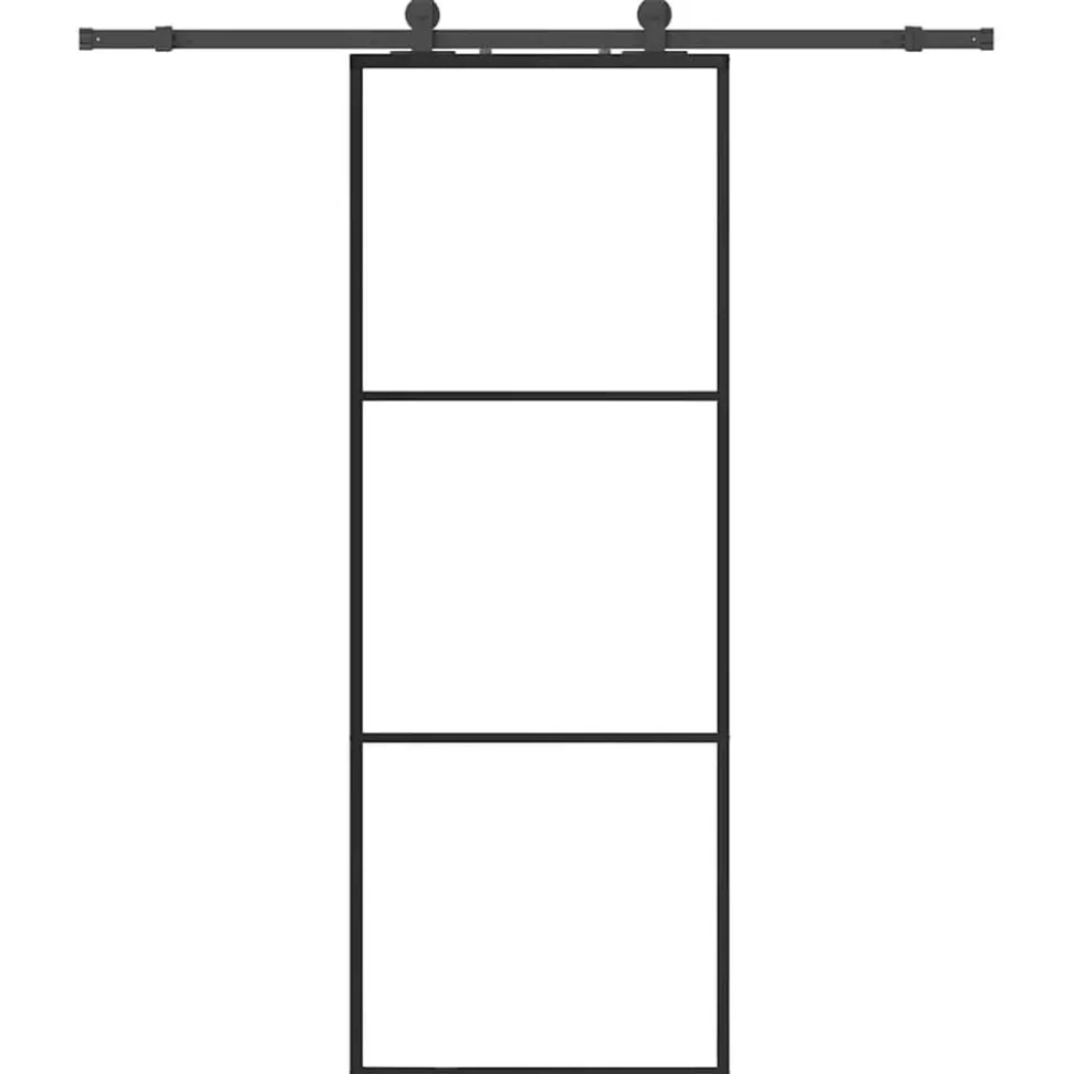 vidaXL Schuifdeur met beslagset 76x205 cm ESG glas zwart