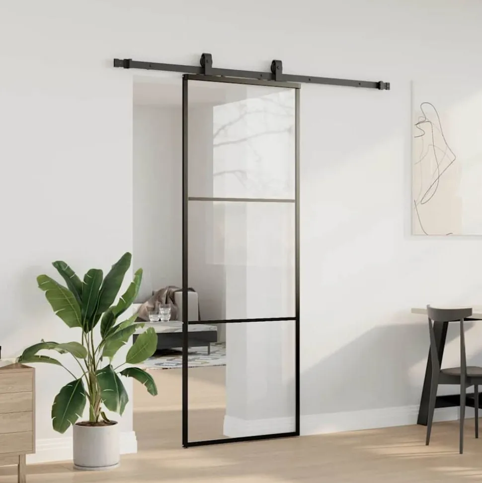 vidaXL Schuifdeur met beslagset 76x205 cm ESG glas zwart