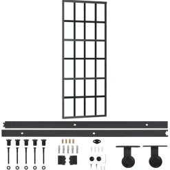 vidaXL Schuifdeur met beslag 76x205 cm aluminium en ESG-glas