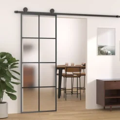 vidaXL Schuifdeur met beslag 76x205 cm ESG-glas en aluminium