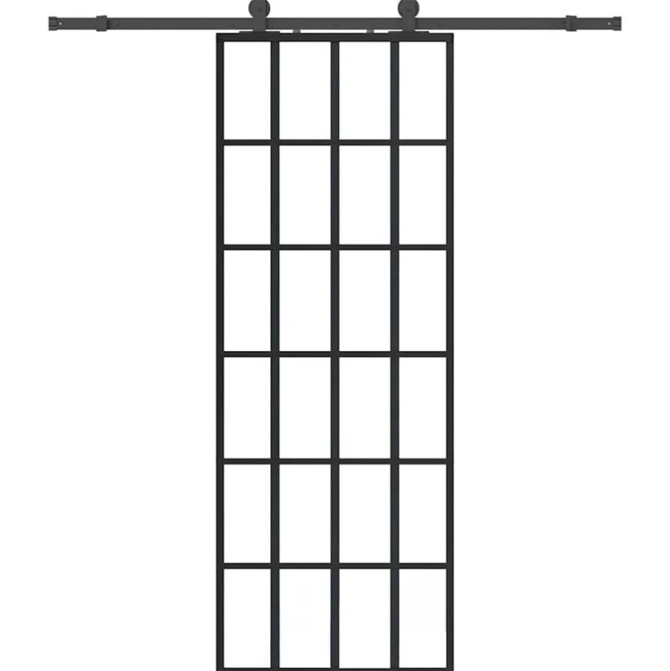vidaXL Schuifdeur met beslagset 76x205 cm ESG glas zwart