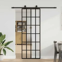 vidaXL Schuifdeur met beslagset 76x205 cm ESG glas zwart