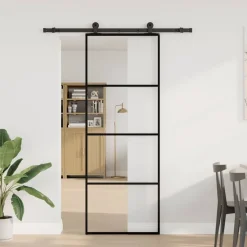 vidaXL Schuifdeur met beslag 76x205 cm ESG-glas en aluminium