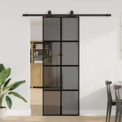 vidaXL Schuifdeur met beslagset 76x205 cm gehard glas zwart