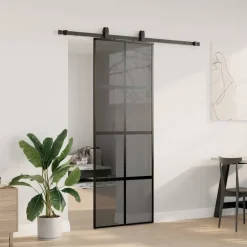 vidaXL Schuifdeur met beslagset 76x205 cm gehard glas zwart