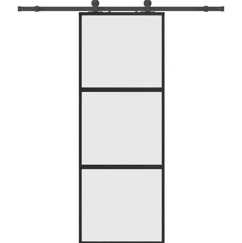vidaXL Schuifdeur met beslagset 76x205 cm gehard glas zwart