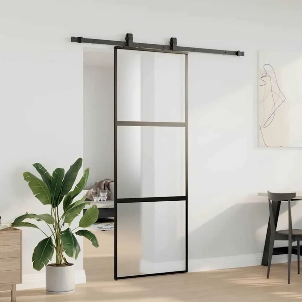 vidaXL Schuifdeur met beslagset 76x205 cm gehard glas zwart
