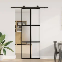 vidaXL Schuifdeur met beslag 76x205 cm gehard glas en aluminium