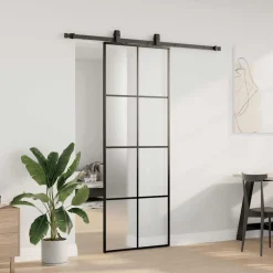 vidaXL Schuifdeur met beslagset 76x205 cm ESG glas zwart