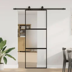 vidaXL Schuifdeur met beslagset 76x205 cm gehard glas zwart