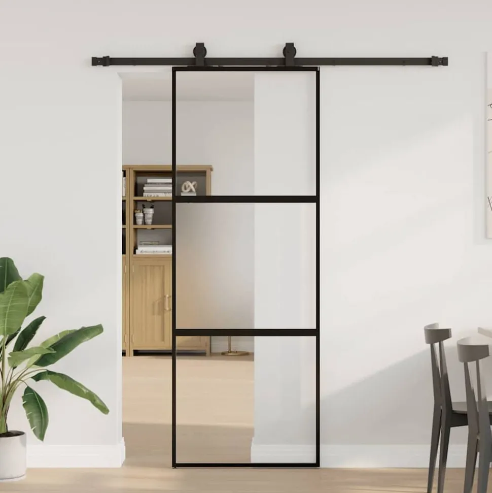 vidaXL Schuifdeur met beslagset 76x205 cm gehard glas zwart