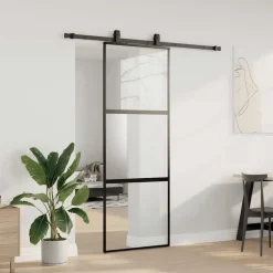 vidaXL Schuifdeur met beslagset 76x205 cm gehard glas zwart