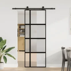 vidaXL Schuifdeur met beslag 76x205 cm gehard glas en aluminium