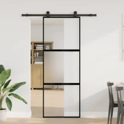 vidaXL Schuifdeur met beslag 76x205 cm gehard glas en aluminium
