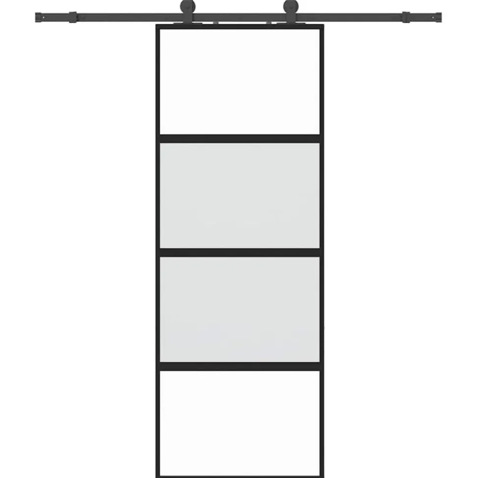 vidaXL Schuifdeur met beslagset 76x205 cm gehard glas zwart