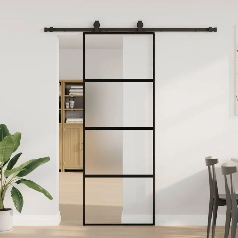 vidaXL Schuifdeur met beslagset 76x205 cm gehard glas zwart