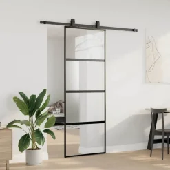 vidaXL Schuifdeur met beslagset 76x205 cm gehard glas zwart