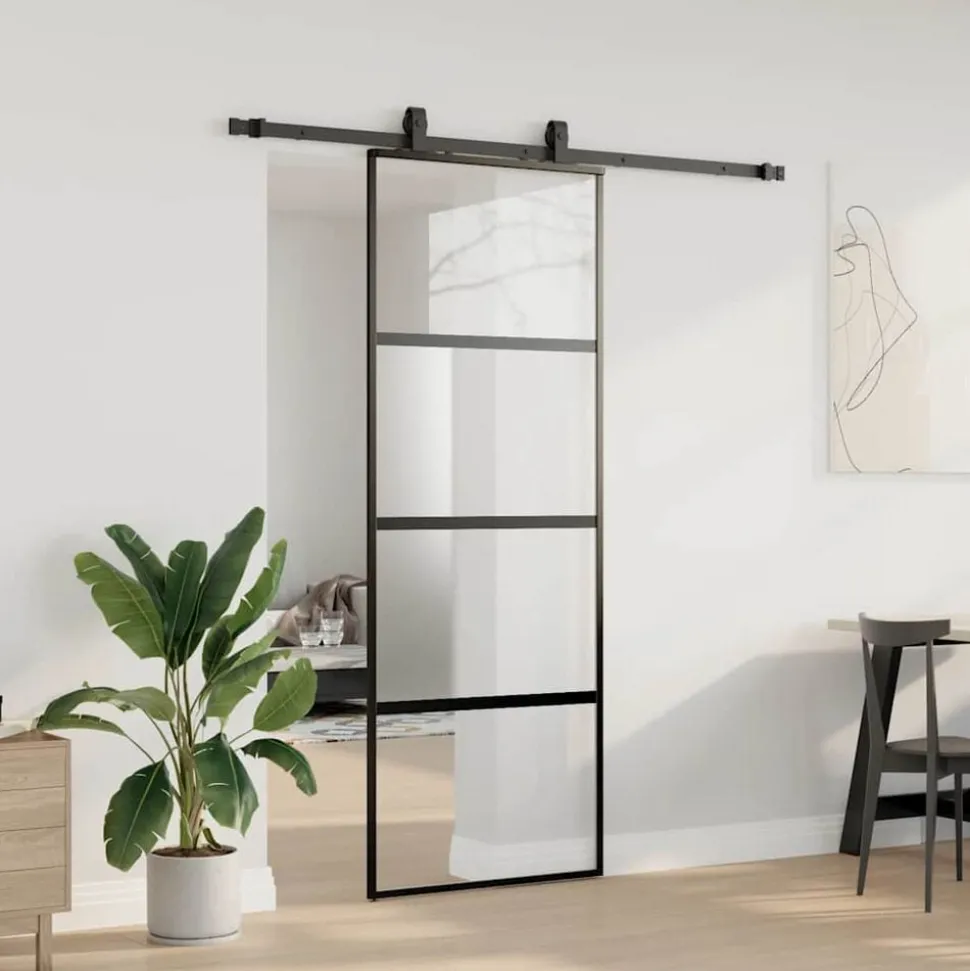 vidaXL Schuifdeur met beslagset 76x205 cm gehard glas zwart
