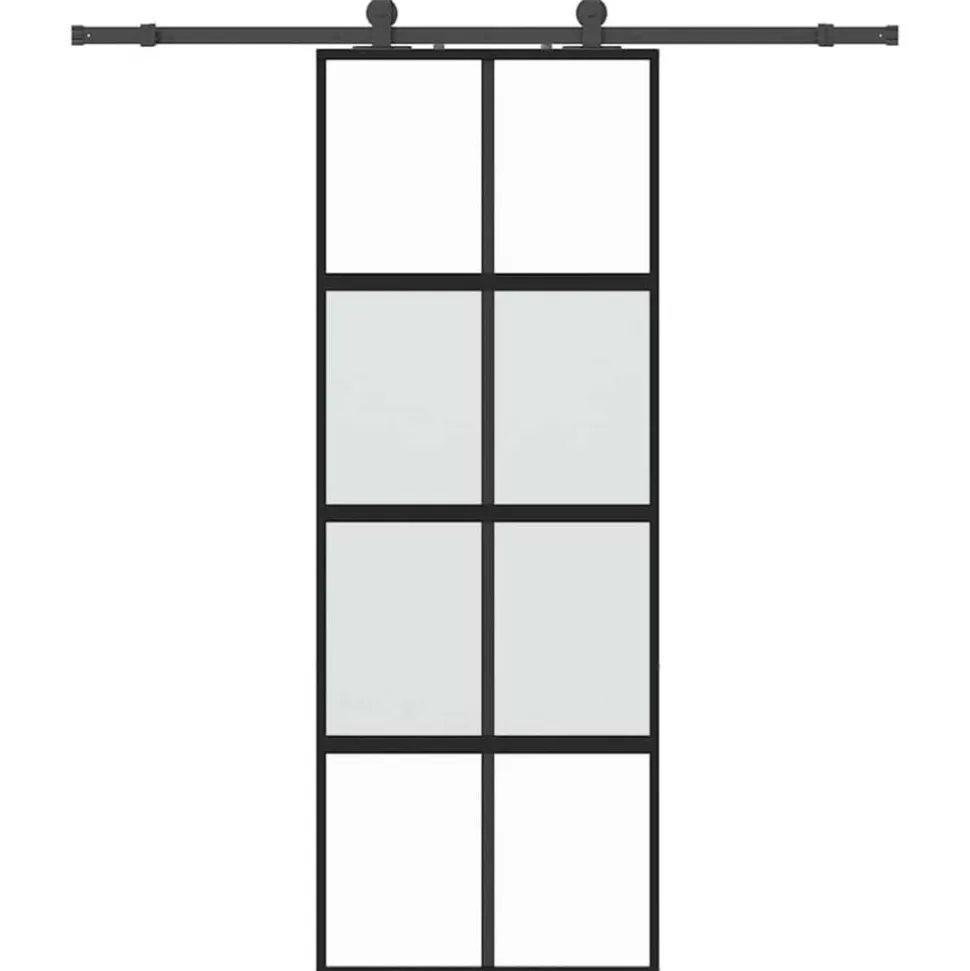 vidaXL Schuifdeur met beslagset 76x205 cm gehard glas zwart