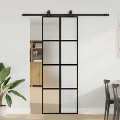 vidaXL Schuifdeur met beslagset 76x205 cm gehard glas zwart