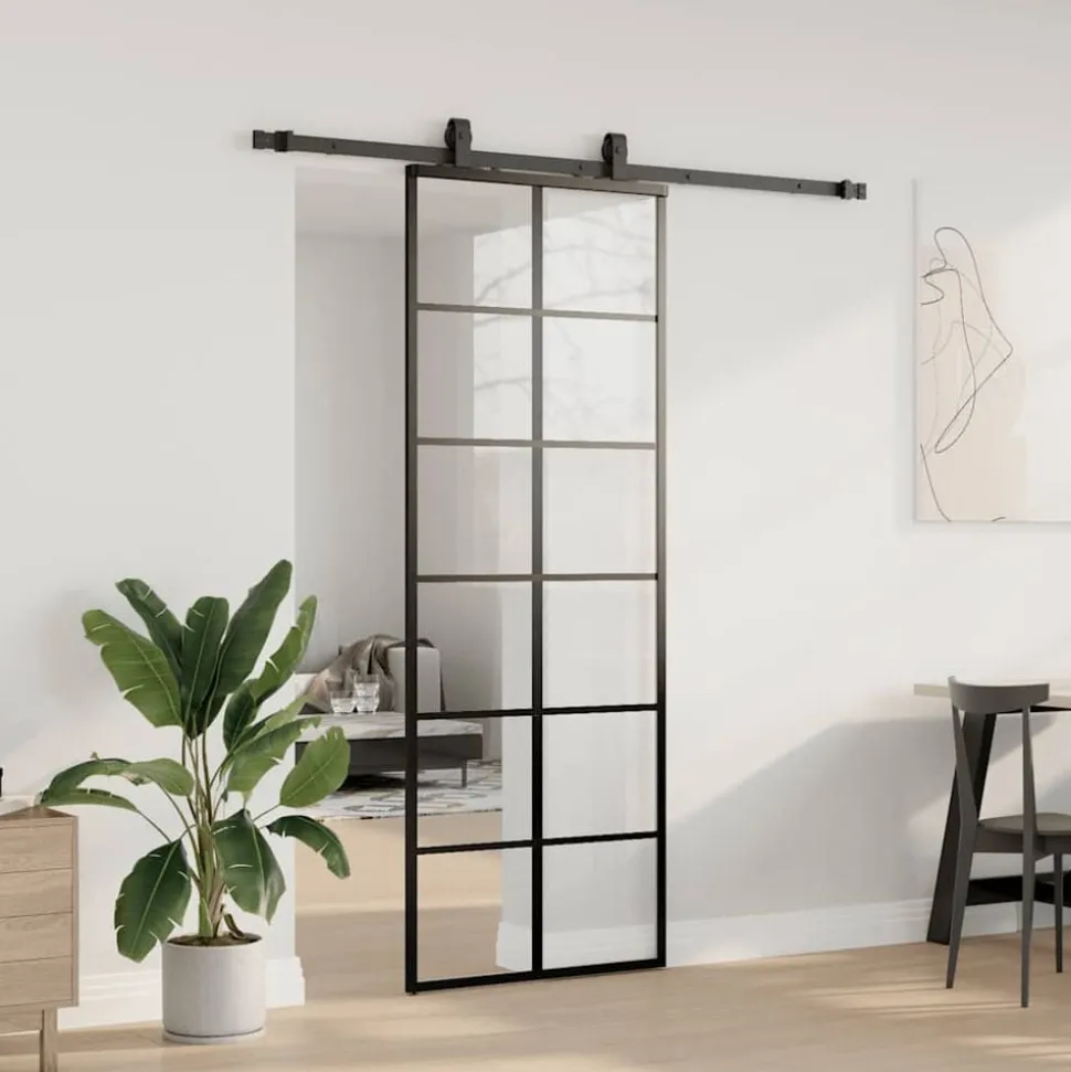 vidaXL Schuifdeur met beslagset 76x205 cm ESG glas zwart