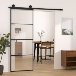 vidaXL Schuifdeur met beslag 76x205 cm ESG-glas en aluminium