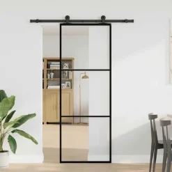 vidaXL Schuifdeur met beslag 76x205 cm ESG-glas en aluminium