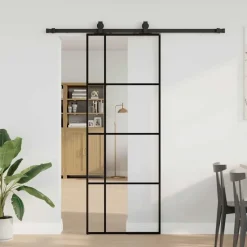 vidaXL Schuifdeur met beslagset 76x205 cm ESG glas zwart