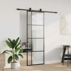 vidaXL Schuifdeur met beslagset 76x205 cm ESG glas zwart