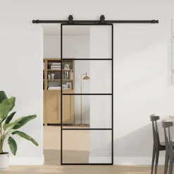 vidaXL Schuifdeur met beslagset 76x205 cm ESG glas zwart