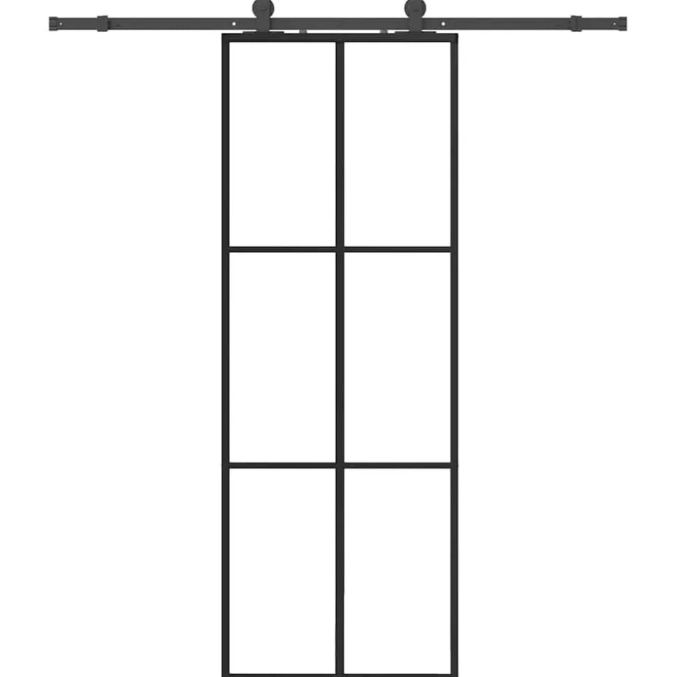 vidaXL Schuifdeur met beslagset 76x205 cm ESG glas zwart