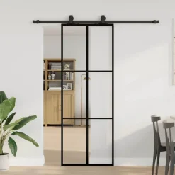 vidaXL Schuifdeur met beslagset 76x205 cm ESG glas zwart