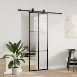 vidaXL Schuifdeur met beslagset 76x205 cm ESG glas zwart