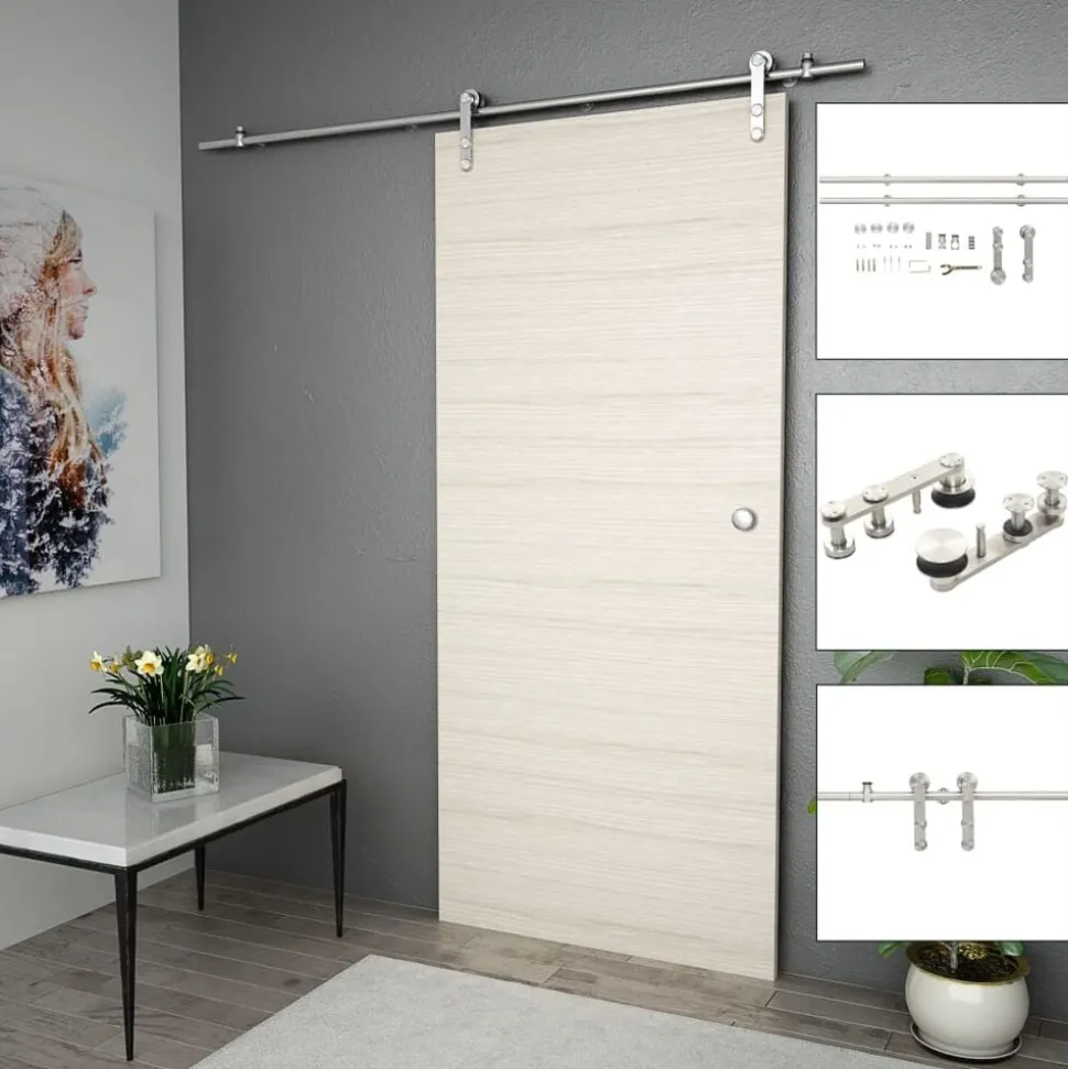 vidaXL Schuifdeur onderdelenset 183 cm roestvrij staal zilverkleurig