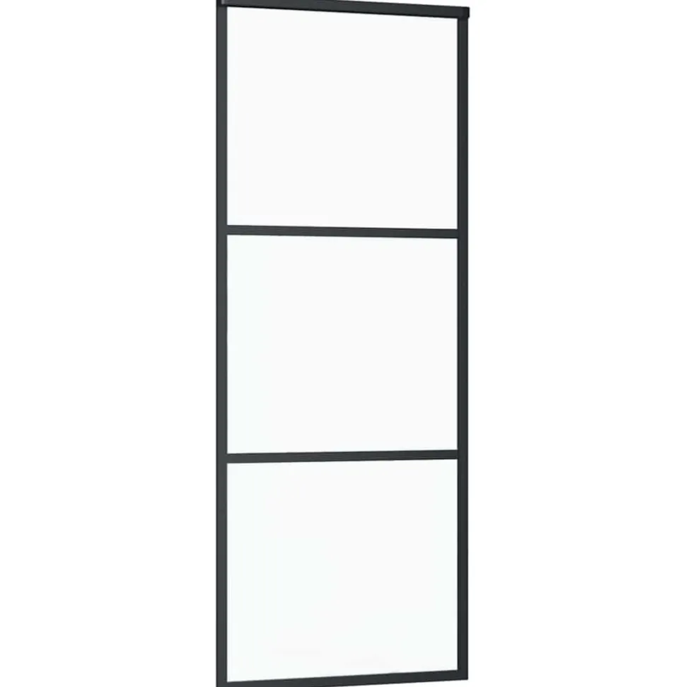 vidaXL Schuifdeur 3-panelen 76x205 cm ESG-glas en aluminium zwart