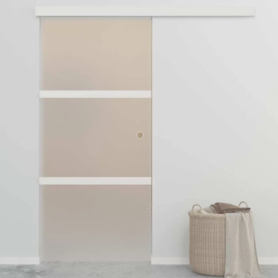 vidaXL Schuifdeur 90x212 cm ESG-glas en aluminium zilverkleurig