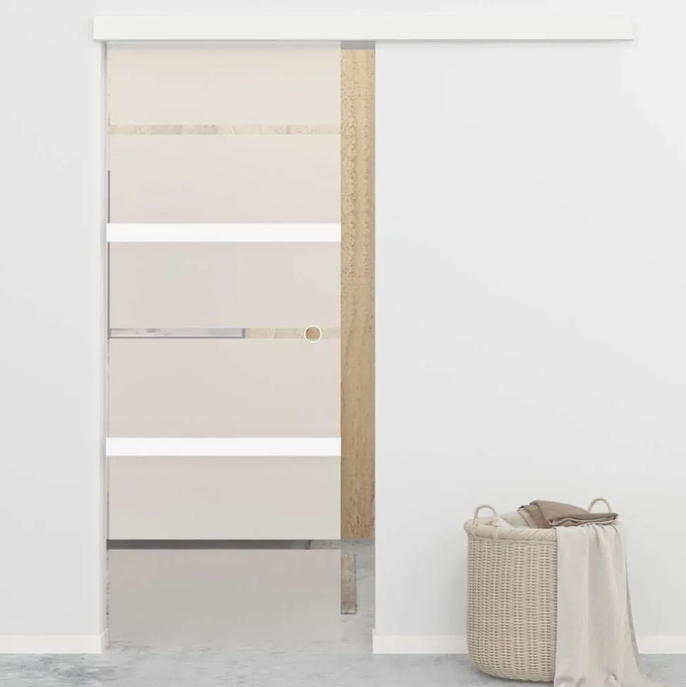 vidaXL Schuifdeur 76x212 cm ESG-glas en aluminium zilverkleurig