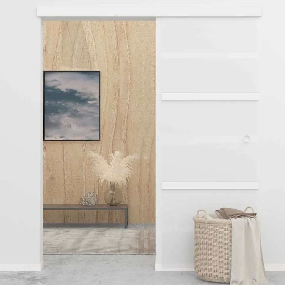 vidaXL Schuifdeur 76x212 cm ESG-glas en aluminium zilverkleurig