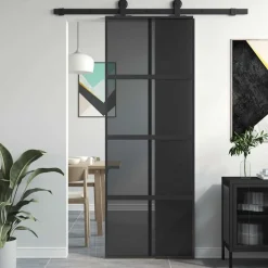 vidaXL Schuifdeur 76x205 cm gehard glas en aluminium zwart