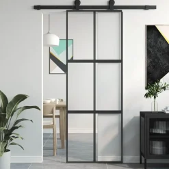 vidaXL Schuifdeur 76x205 cm gehard glas en aluminium zwart
