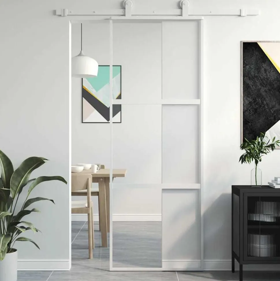 vidaXL Schuifdeur 76x205 cm gehard glas en aluminium wit