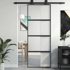 vidaXL Schuifdeur 76x205 cm gehard glas en aluminium zwart