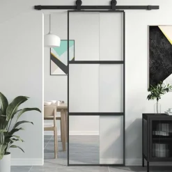vidaXL Schuifdeur 76x205 cm gehard glas en aluminium zwart